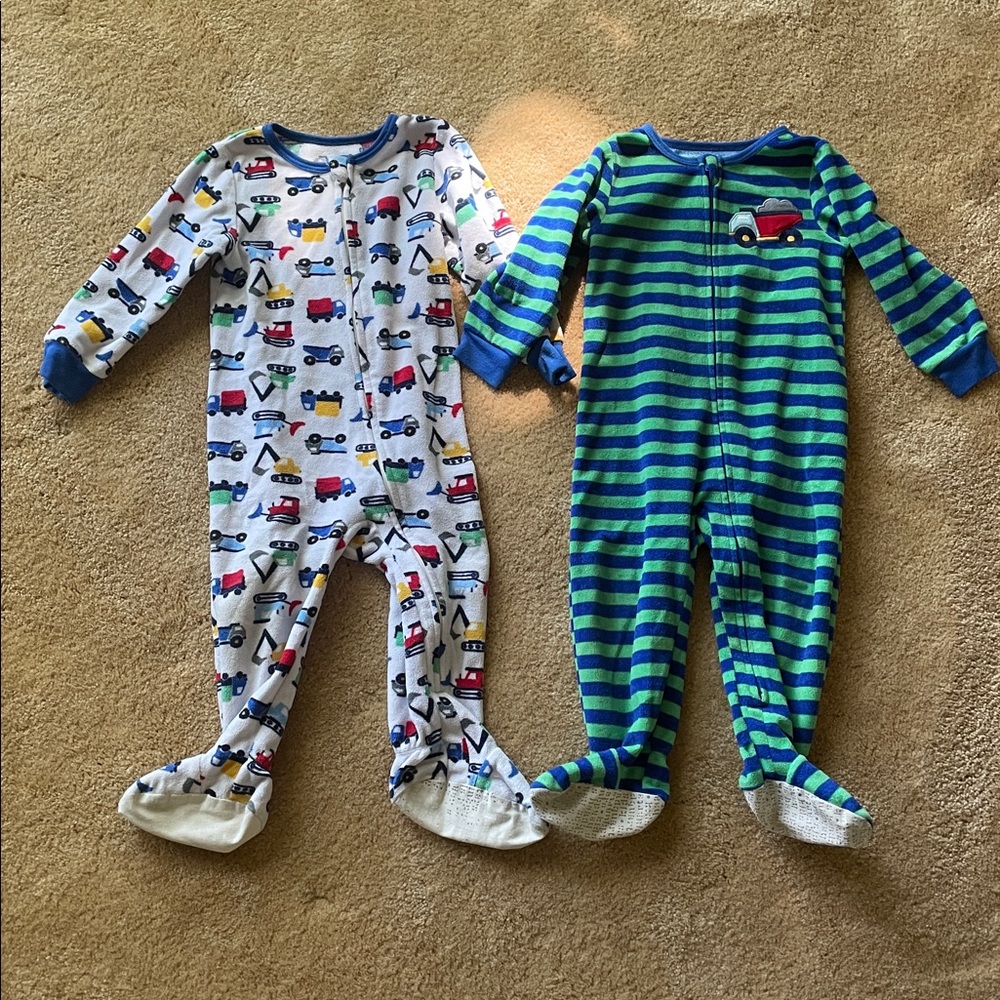 Baby Footed Pajamas Set - Vehicle and Striped